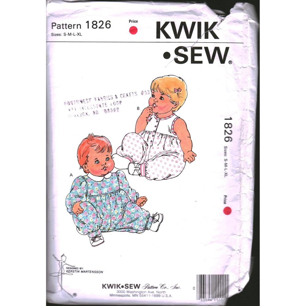 Kwik Sew 1826 Baby Jumpsuit Sewing Pattern Kerstin Martensson Sizes S-XL Vintage